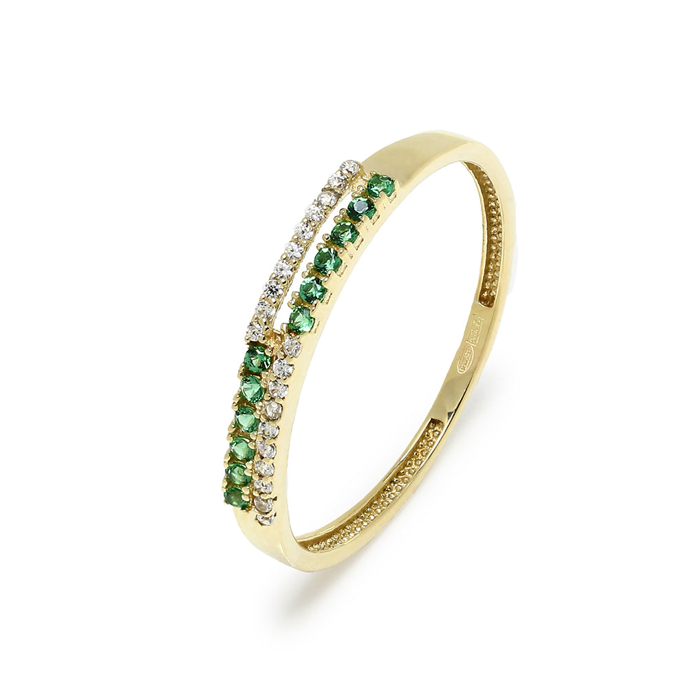 Anillo Fable con Circonitas Esmeralda y Blancas en Oro Amarillo 9 kilates
