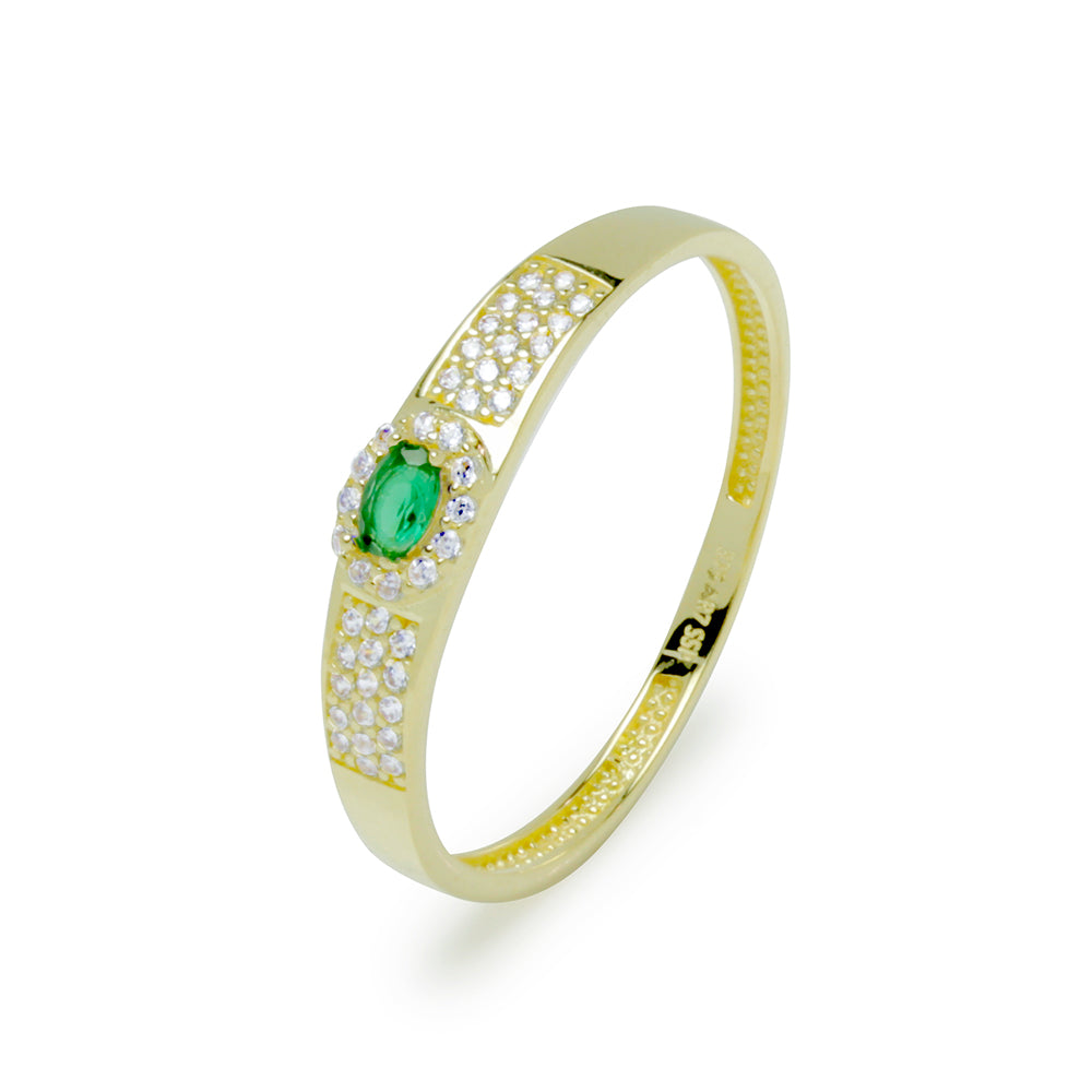 Anillo Circonita Esmeralda y con Circonita Blancas en Oro Amarillo de 9 Kilates