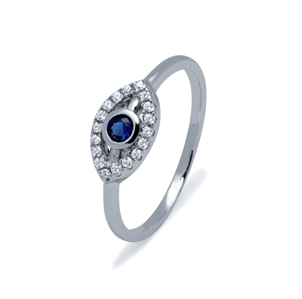 Anillo Ojo Turco Azul con Circonitas en Plata