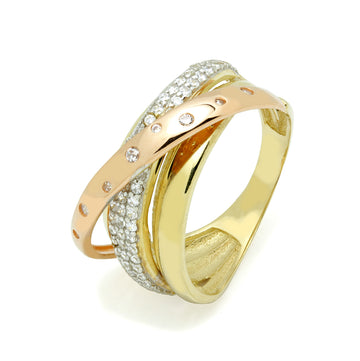 Anillo Entrelazado con Circonitas en Oro Tricolor 9 Kilates