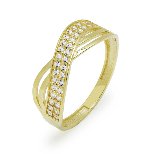 Anillo Becca Bandas Cruzadas con Circonitas en Oro Amarillo 9 Kilates