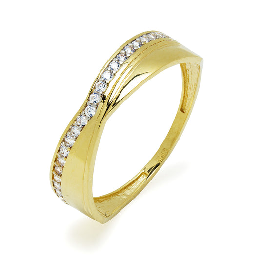 Anillo Belly Bandas Cruzadas con Circonita en Oro Amarillo 18 Kilates