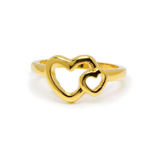 Anillo Doble Corazón en Plaqué Oro