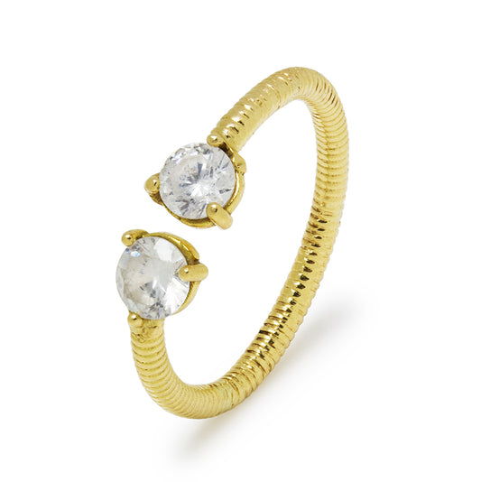 Anillo Anael con 2 Diamantes Creados 0,50 Quilates en Oro Amarillo 18 Kilates