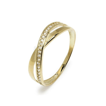 Anillo Bandas Cruzadas con Circonitas en Oro Amarillo 9 Kilates