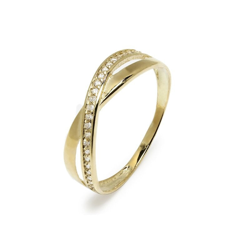 Anillo Cruzado de Oro de 9 Quilates con Circonita