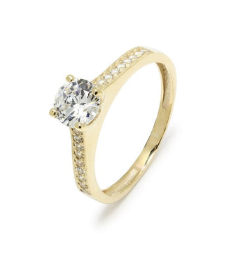 Anillo Solitario Americano con Circonita en Oro Amarillo 9 Kilates