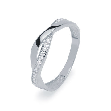 Anillo Bandas con Circonitas en Oro Blanco 9 Kilates