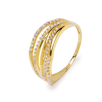 Anillo Cara Bandas con Circonitas en Oro Amarillo 9 Kilates