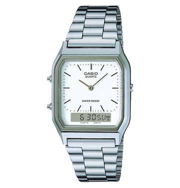 Reloj Casio Unisex Analógico-Digital Cuadrado Blanco Acero Inoxidable