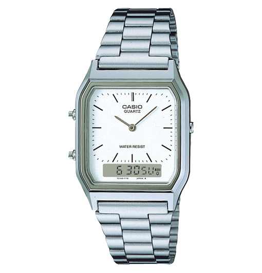 Reloj Casio Unisex Analógico-Digital Cuadrado Blanco Acero Inoxidable
