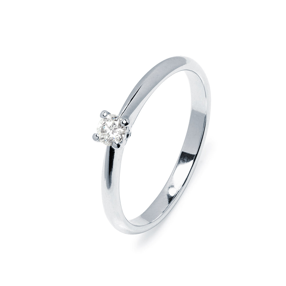 Anillo Solitario 4 Grapas de Diamante 0.10 Quilates en Platino