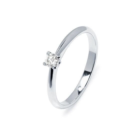 Anillo Solitario 4 Grapas de Diamante 0.10 Quilates en Platino