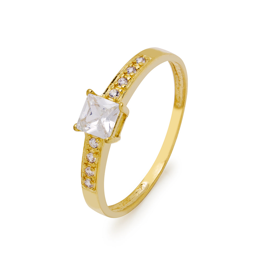 Anillo Jud Solitario Americano con Circonita en Oro Amarillo 9 Kilates