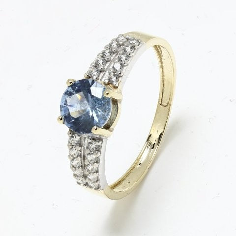 Anillo Solitario de Oro de 9 Quilates con Circonita Paraíba