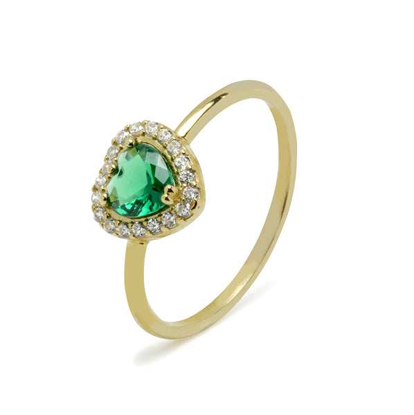 Anillo Corazón de Circonita Esmeralda en Oro Amarillo 9 Kilates