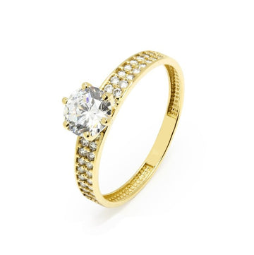 Anillo Ginny Solitario Americano con Circonita en Oro Amarillo 18 Kilates