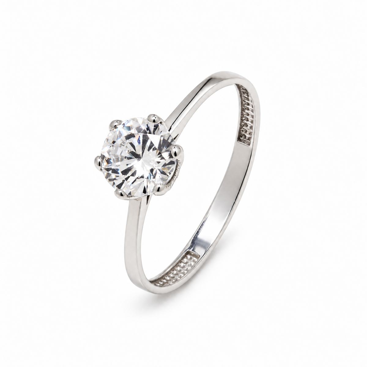 Anillo Solitario de Oro Blanco de 9 Quilates con Circonita