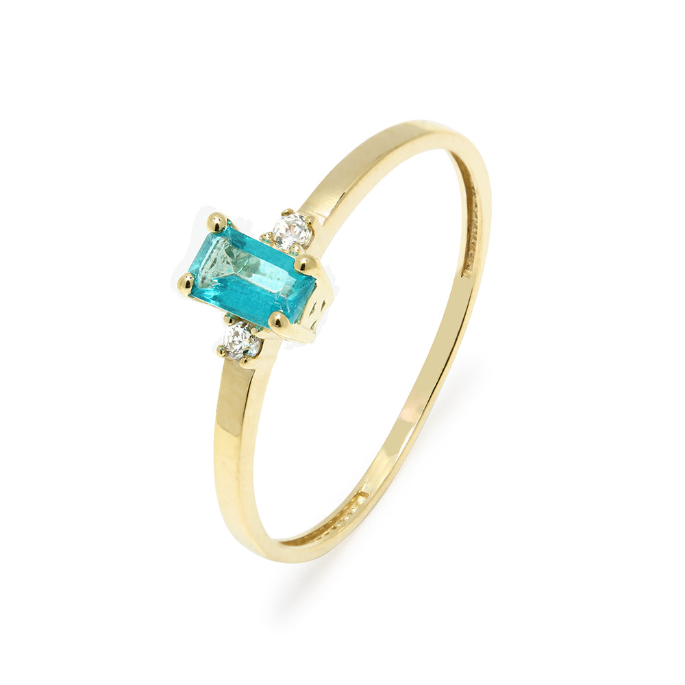 Anillo Solitario de Oro de 9 Quilates con Circonita Azul
