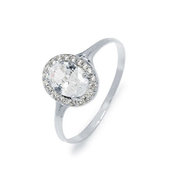 Anillo Xena Solitario Ovalado con Circonita en Oro Blanco 9 kilates