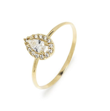 Anillo Solitario Lágrima con Circonita en Oro Amarillo 9 kilates