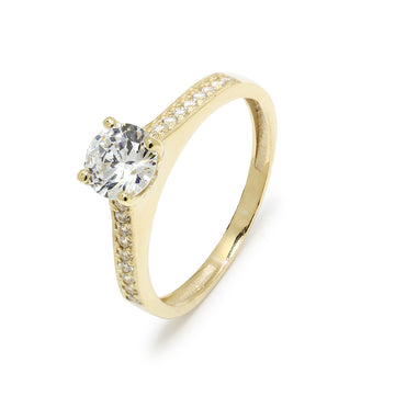 Anillo Solitario Americano con Circonita en Oro Amarillo 9 Kilates