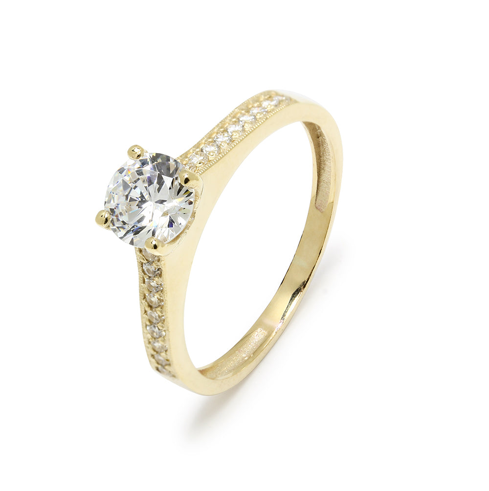 Anillo Solitario de Oro de 9 Quilates con Circonitas