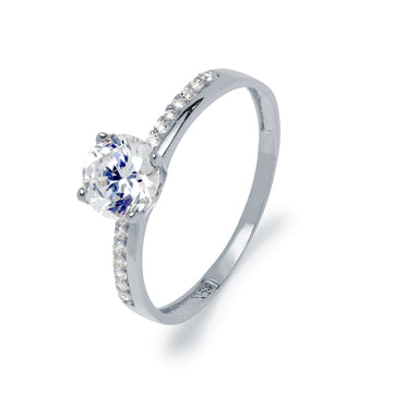 Anillo Allegra Solitario Americano con Circonita en Oro Blanco 9 Kilates
