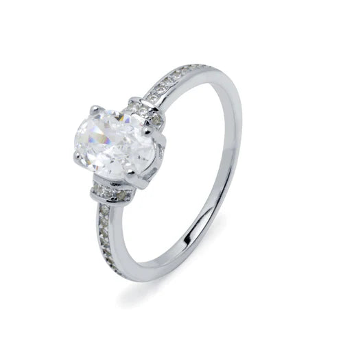Anillo Solitario Americano de Plata de Ley 925 con Circonita