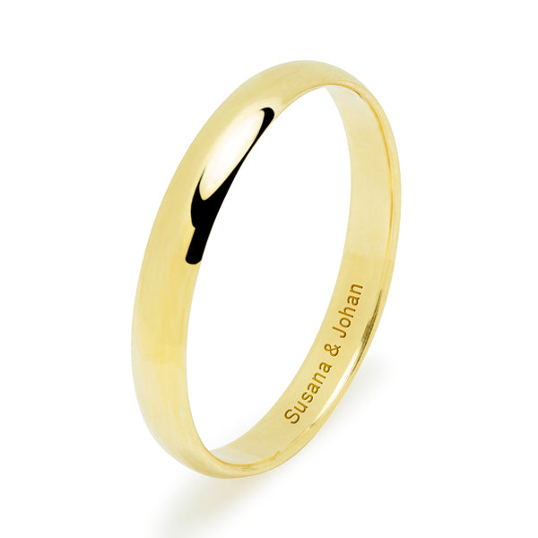Alianza de Boda Dav en oro Amarillo Pulido de 3 mm