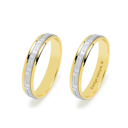 Pareja de Alianzas de Boda Ate en Oro Bicolor 9 Kilates
