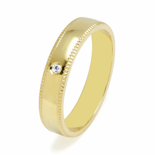 Alianza de Boda Ella en Oro Amarillo Pulido Cantos Diamantados de 4 mm con Diamante