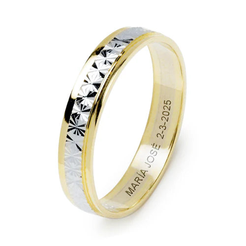 Alianza Amy en Oro Bicolor Pulido-Diamantado de 4 mm