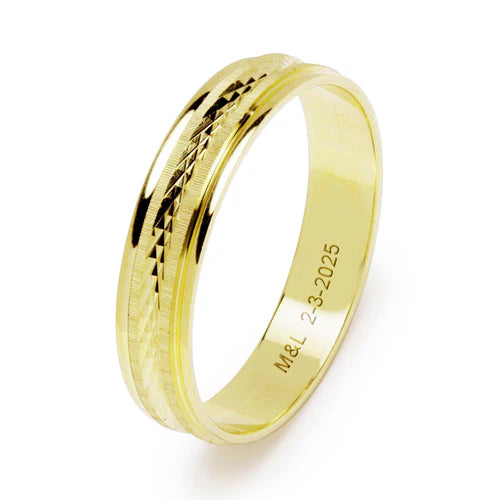 Alianza Rio en Oro Amarillo Pulido-Satinado de 4 mm