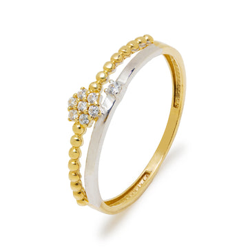 Anillo Doble Solitarios con Circonitas en Oro Bicolor 9 Kilates