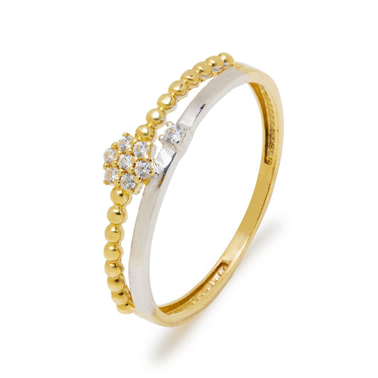 Anillo Doble Solitarios con Circonitas en Oro Bicolor 9 Kilates