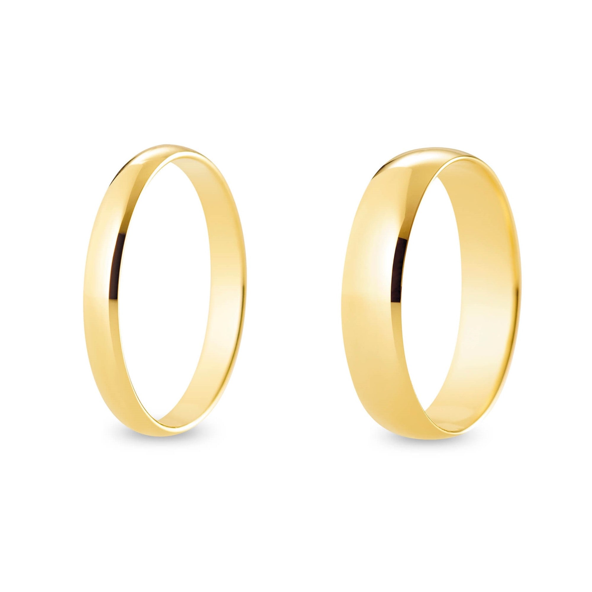 Pareja de Alianzas de Boda de Media Caña en Oro Amarillo Pulido