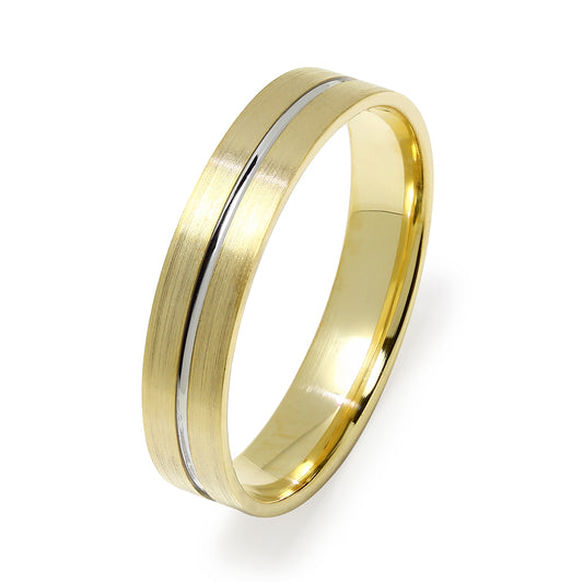 Pareja de Alianzas de Boda Rim Satinado-Brillante en Oro Bicolor 9 Kilates