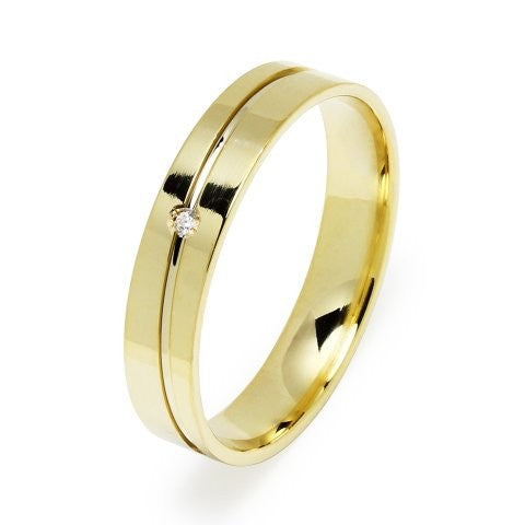 Alianza de Boda Chase Pulida con Linea y Diamante en Oro Bicolor 4,5 mm
