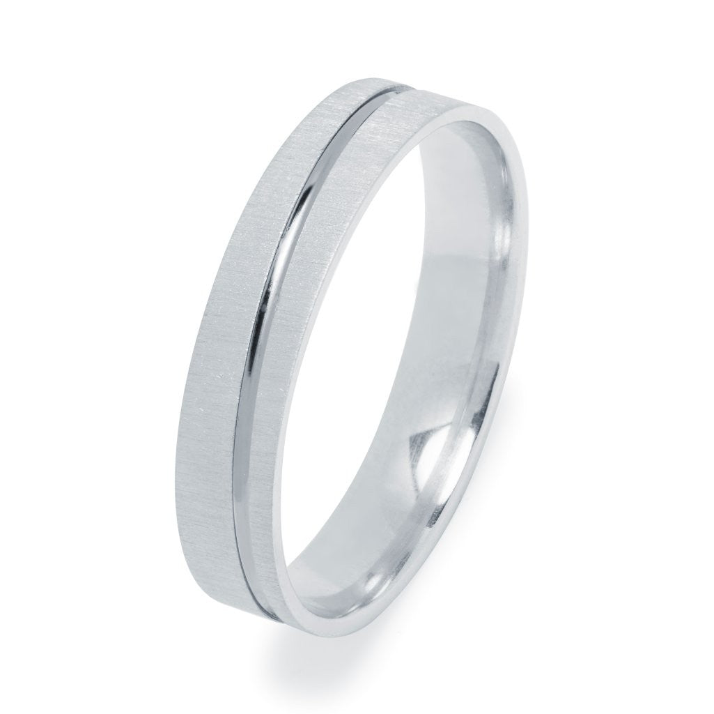 Alianza de Boda Lisbeth Satinada con Onda en Oro Blanco 4,5 mm