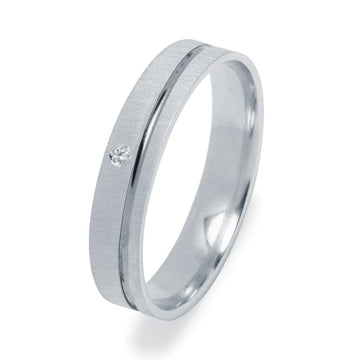 Alianza de Boda Lisbeth Satinada con Onda y Diamante en Oro Blanco 4,5 mm