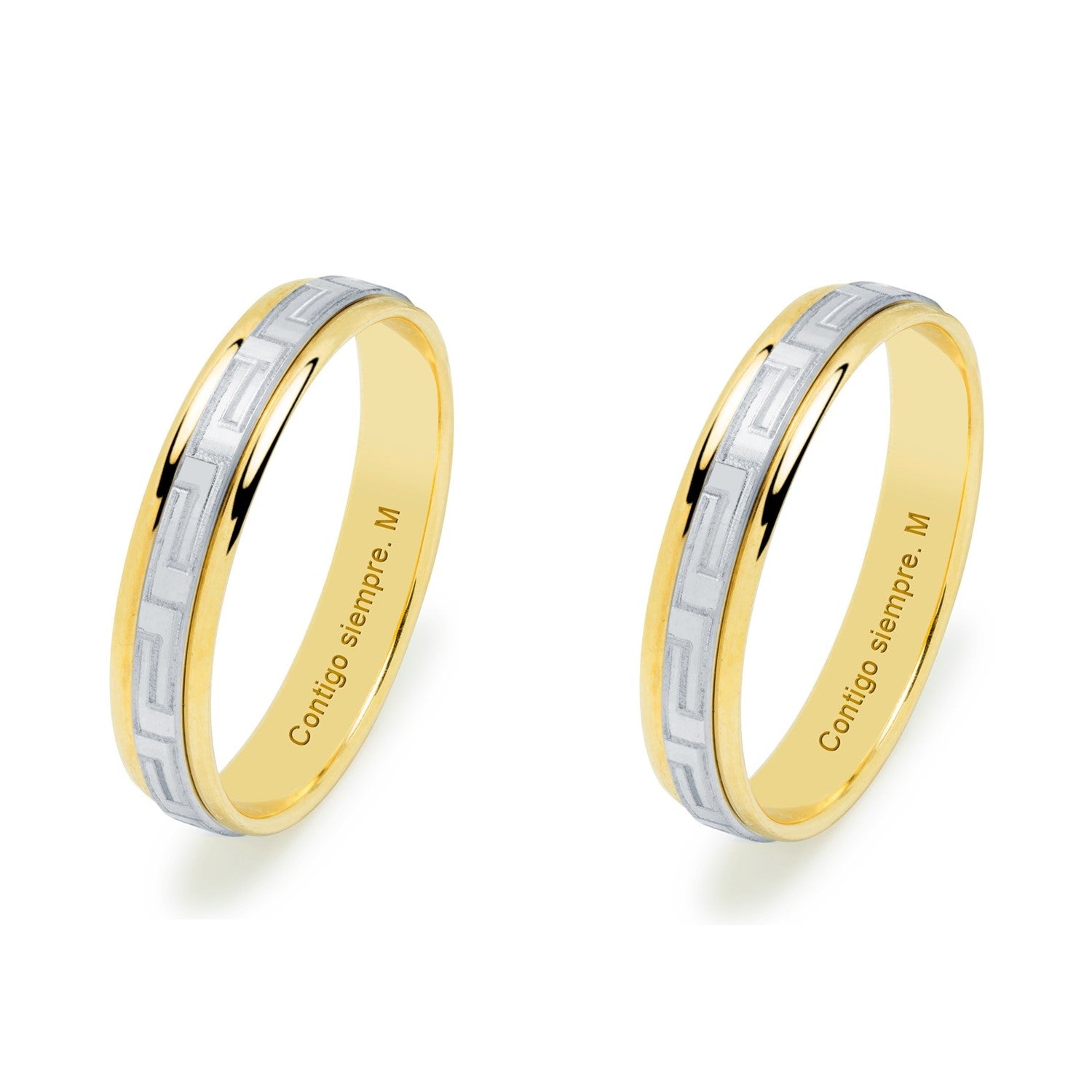 Pareja de Alianzas de Boda Ate en Oro Bicolor 9 Kilates