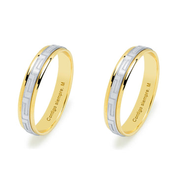 Pareja de Alianzas de Boda Ate en Oro Bicolor 9 Kilates