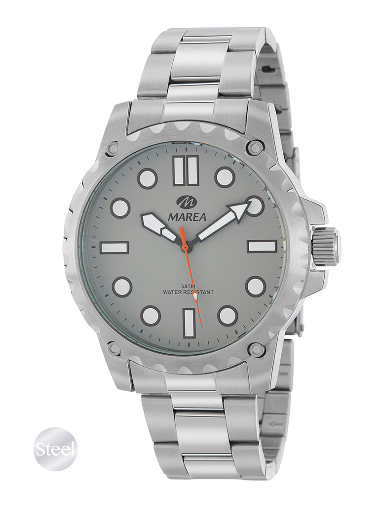 Reloj Marea Hombre Acero Plateado y  Gris Luminiscente