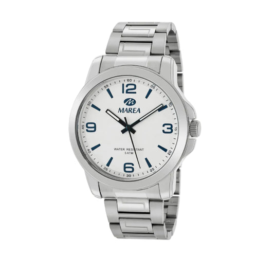 Reloj Marea Hombre Blanco Acero Plateado