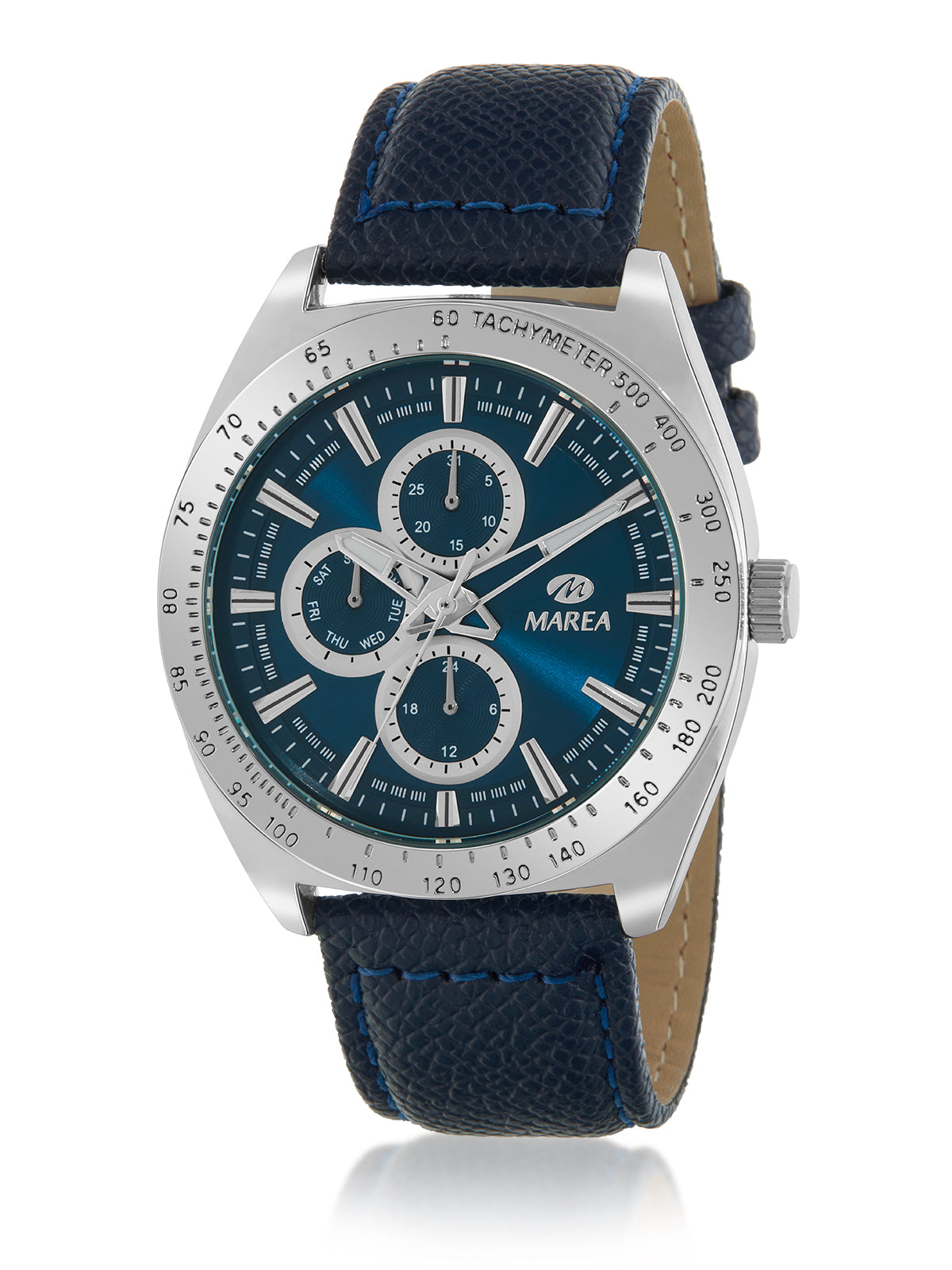 Reloj Marea Hombre Piel Azul Oscuro Multifunción