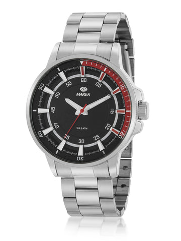 Reloj Marea Hombre Acero Plateado con Negro y Rojo