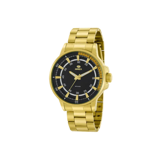 Reloj Marea Hombre Negro Acero Dorado