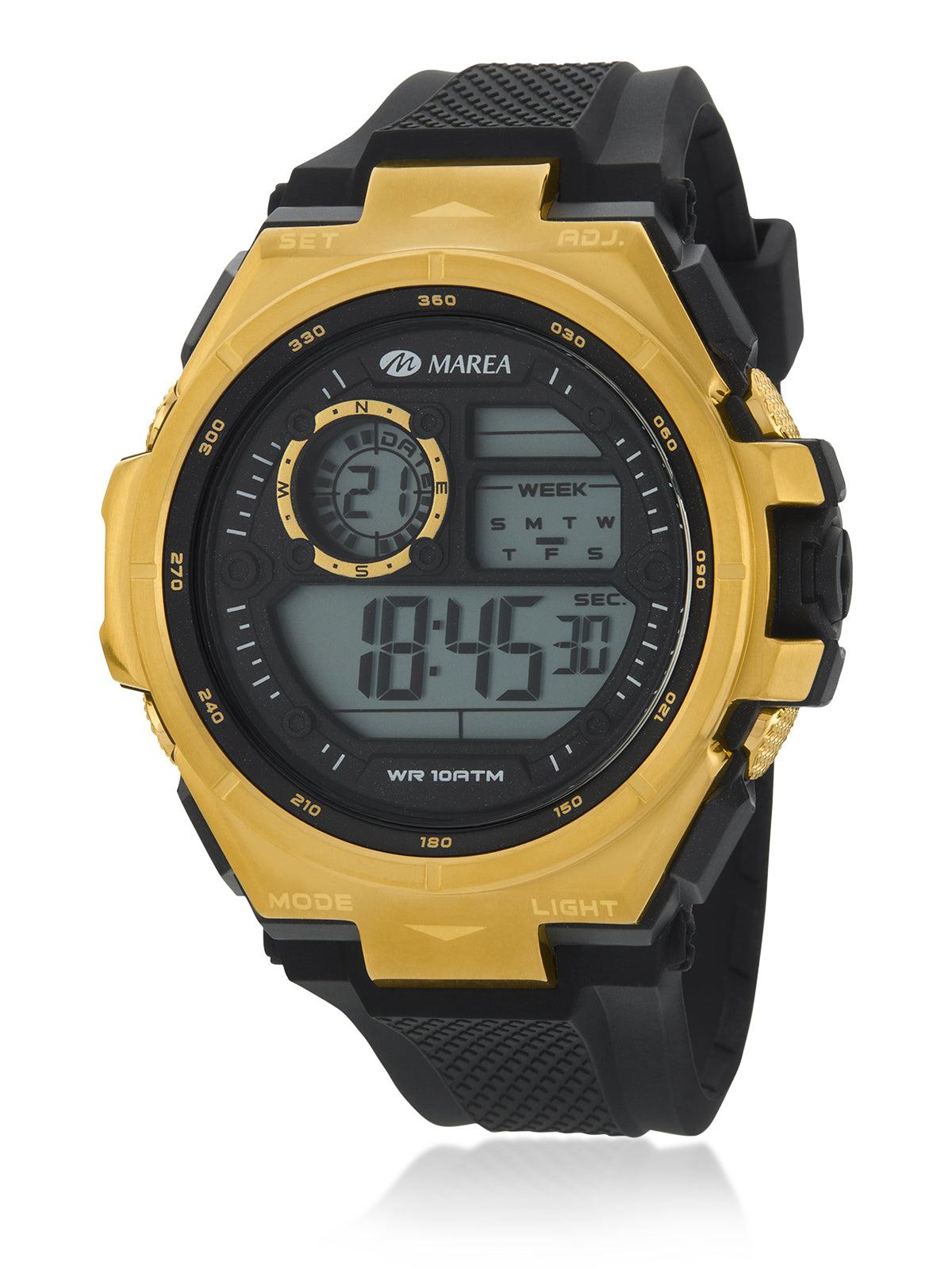 Reloj Marea Hombre Digital Redondo Silicona Negro y Dorado