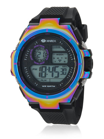 Reloj Marea Hombre Digital Redondo Silicona Negro Iridiscente